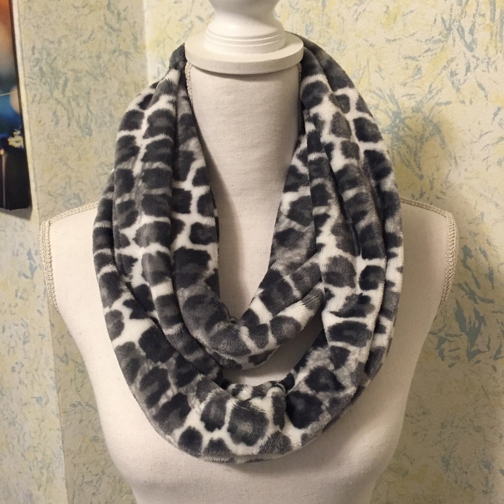 White Black Leopard Infinity Scarf Minky New